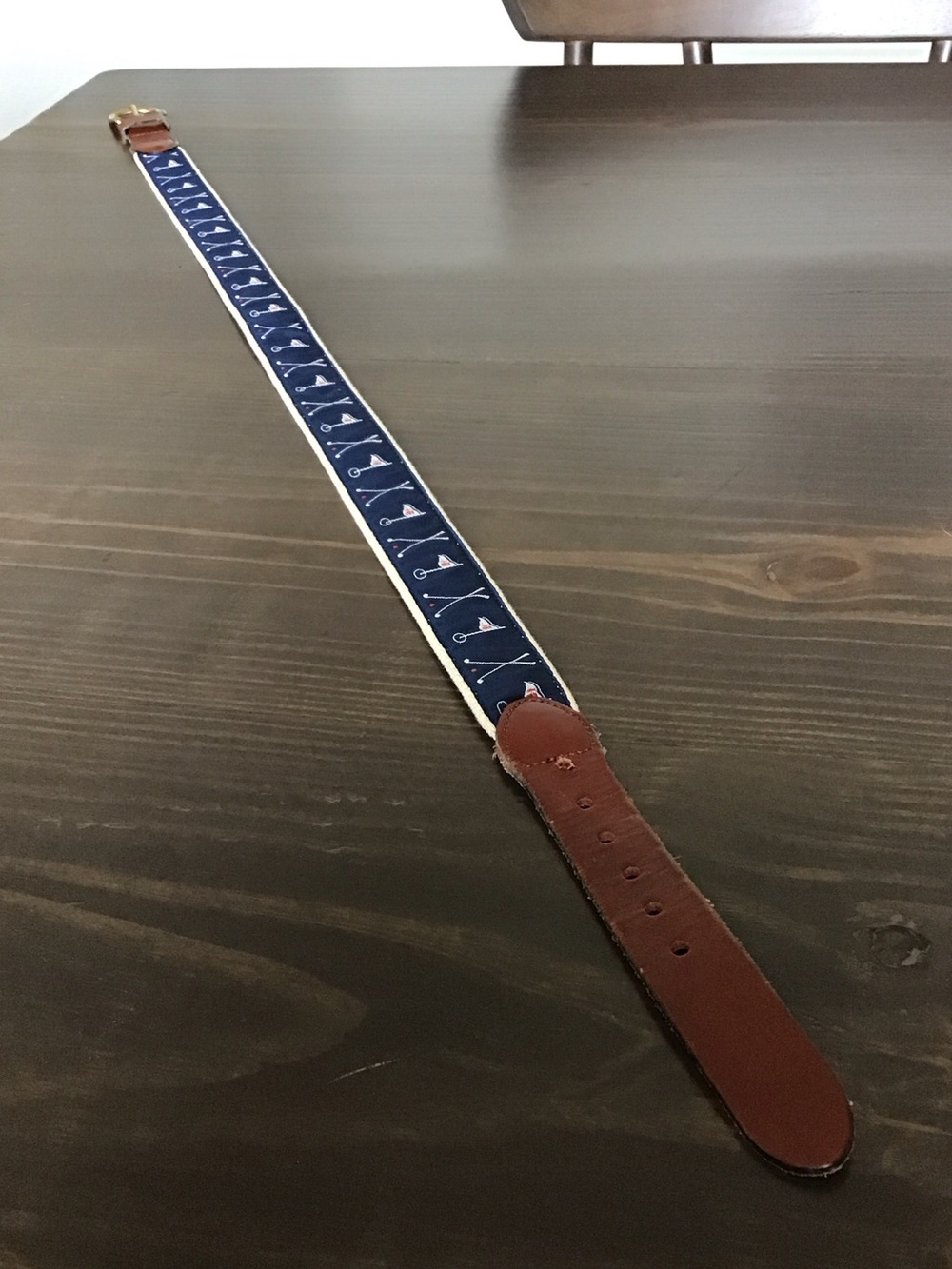 Leather Man Ltd 18th Hole Golf Belt Size 32 Tan Navy Ribbon